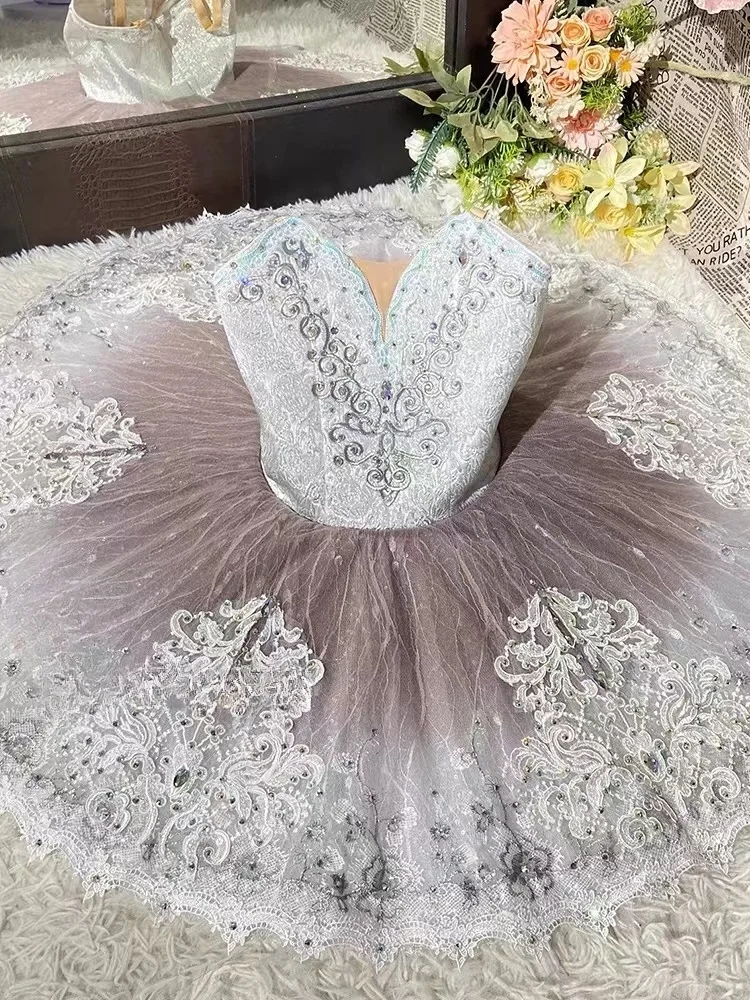 

High-end ballet skirt TUTU gray pink gradient silver fairy paquita with diamond gauze skirt professional competition performance