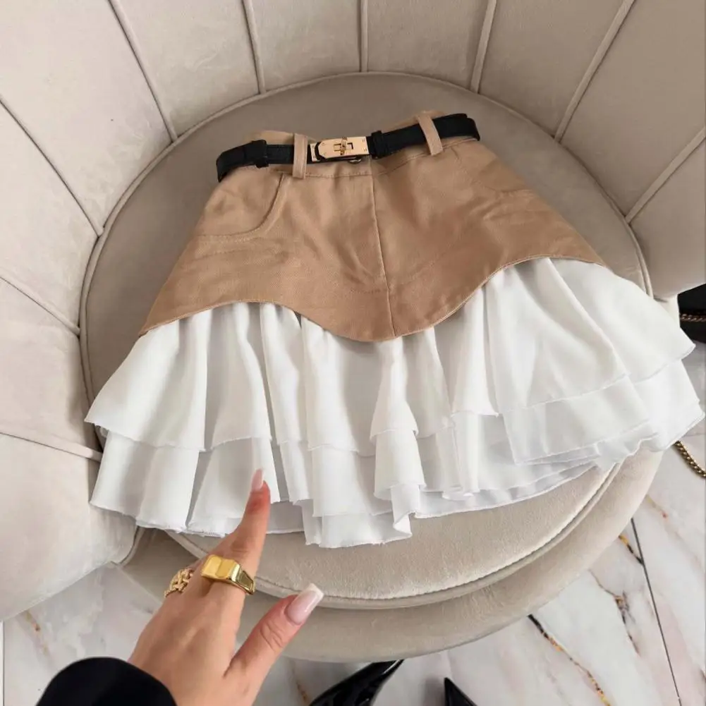 Damen-Kuchenrock mit Rüschenkante, Minikleid mit Taschen, hoch taillierter Jeansrock, europäischer und amerikanischer grenzüberschreitender A-Linien-Rock