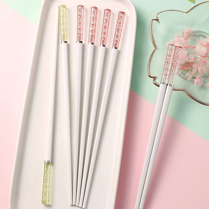 Amber Sakura Japanese Chopsticks Pink Cherry Blossom Sushi Reusable Food Sticks Beautiful Chinese Cooking Chopsticks Tableware