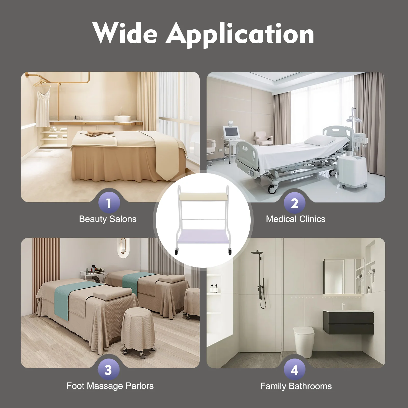 Wózek do salonu kosmetycznego z białym koszem do pedicure na kółkach, wózek spa z kółkami do przechowywania, organizer do salonu kosmetycznego, sprzęt.