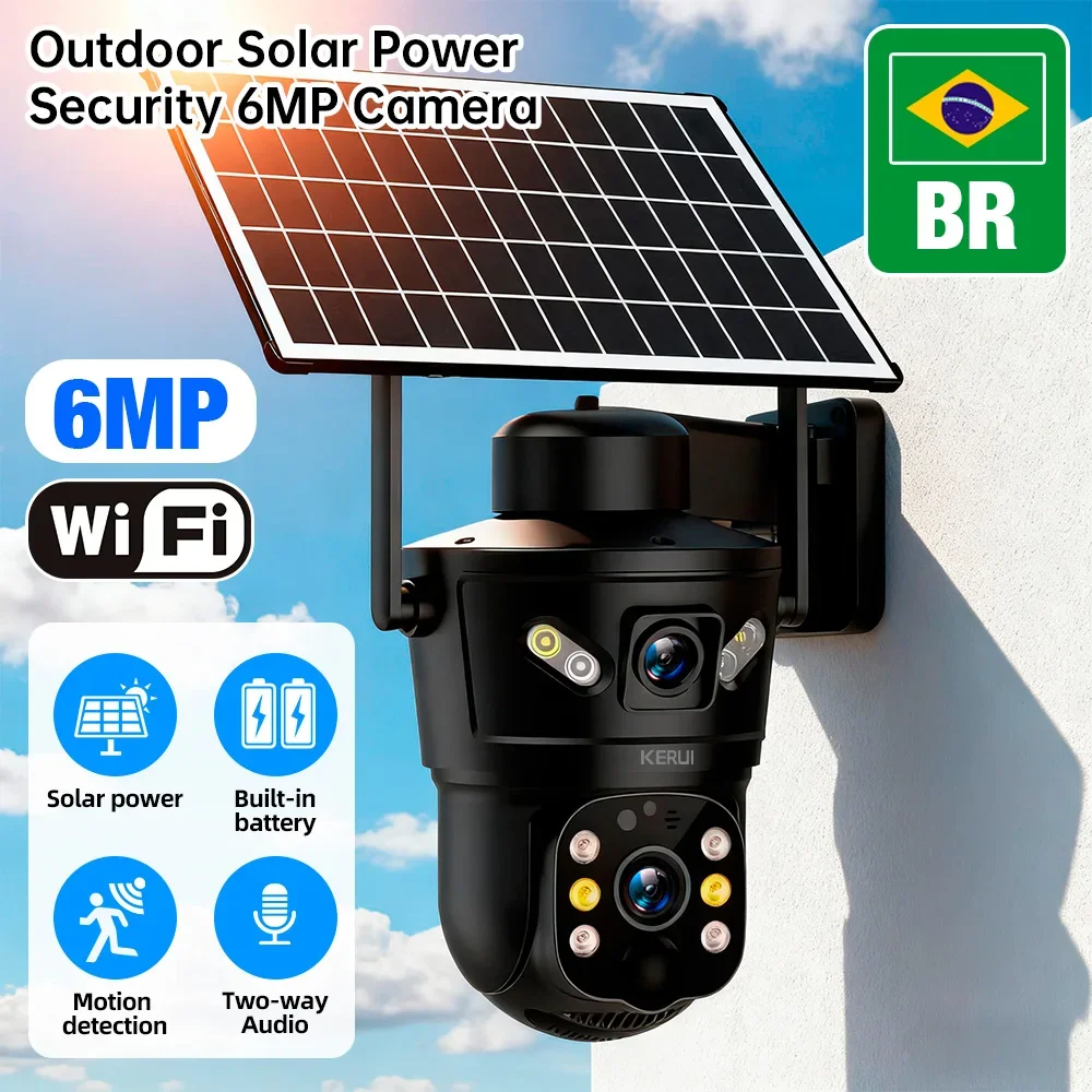 KERUI Waterproof Outdoor 6MP Dual Lens Solar WIFI IP Camera Solar Panel Home Security Surveillance CCTV Brazil Warehouse