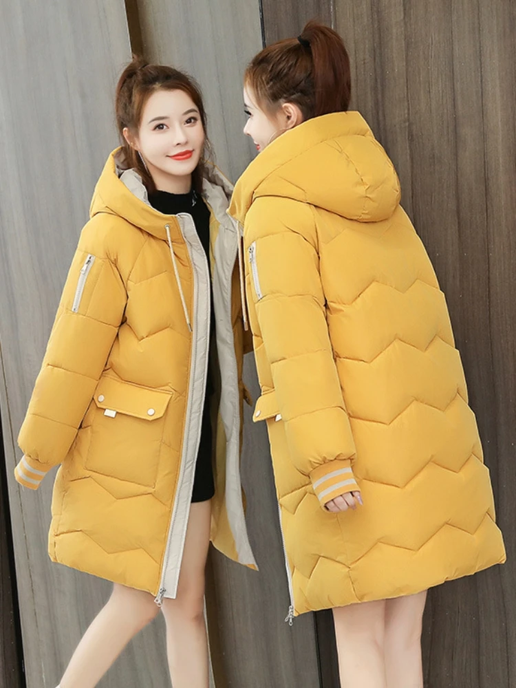 Imagem -05 - Oversize Zipper Grosso Casual com Capuz Sustans Parkas para Mulheres Jaquetas de Inverno de Algodão Cabolsas Longos Senhora do Escritório Roupas Autum Novo