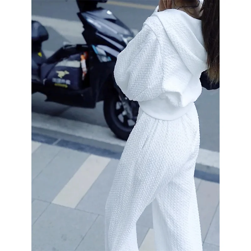 Fried Street Sports Suit for Women, White Sweatshirt, Female Fashion, Loose Hoodies, Spring and Autumn Suits, New, 2 Pcs, 2023