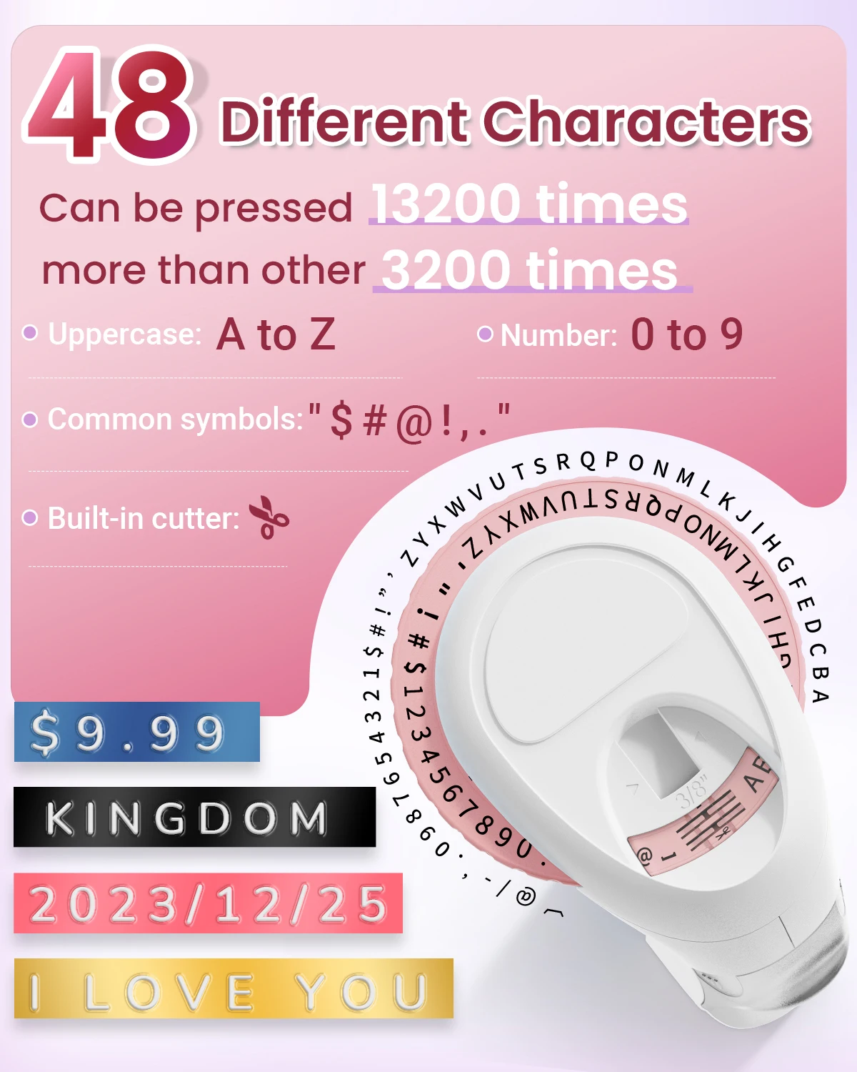 Label Maker for Jars 3D Handheld Sticker Embossed Labeller with 6 Tapes Protable Embossing Label Printer for Home DIY Crafting