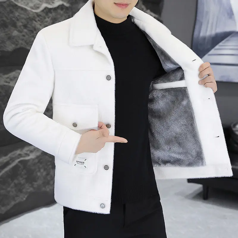 

Осенне-зимняя шерстяная куртка с флисовой подкладкой, теплая, мужская, молодежная, модная, повседневная, универсальная, высококачественная, из полиэфирного волокна, с длинными рукавами