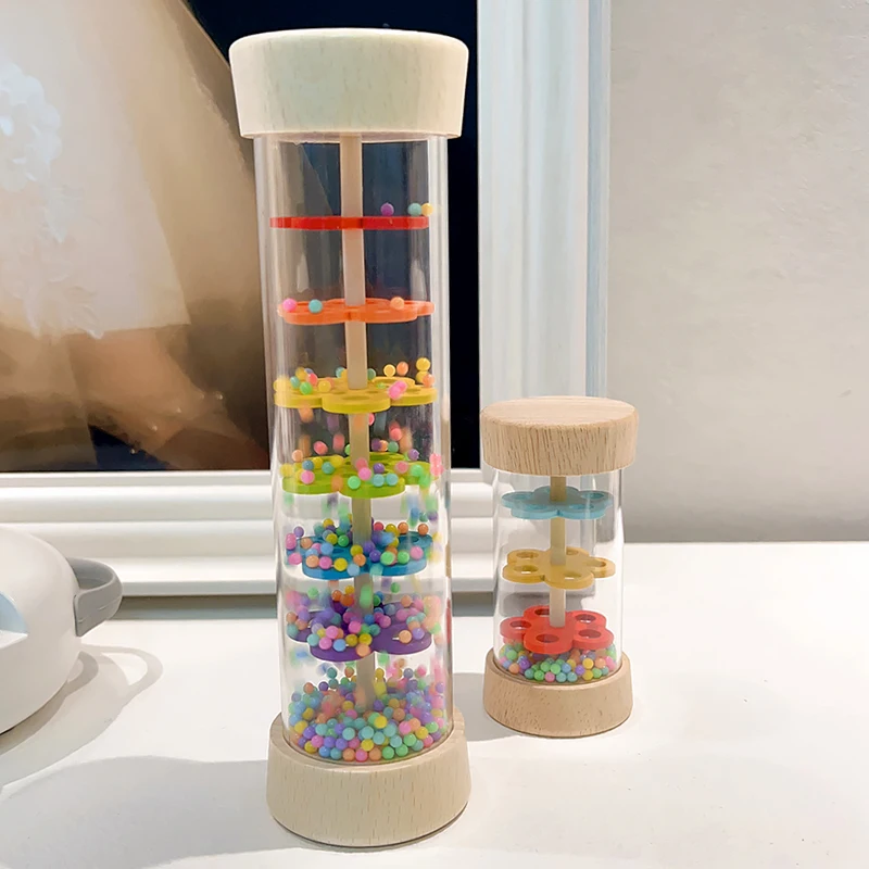 Wooden Rain Sound Tube Instrument Rain Maker Rain Stick Musical Instrument Hourglass Music Shaker Toy Hearing Enlightenment Toys