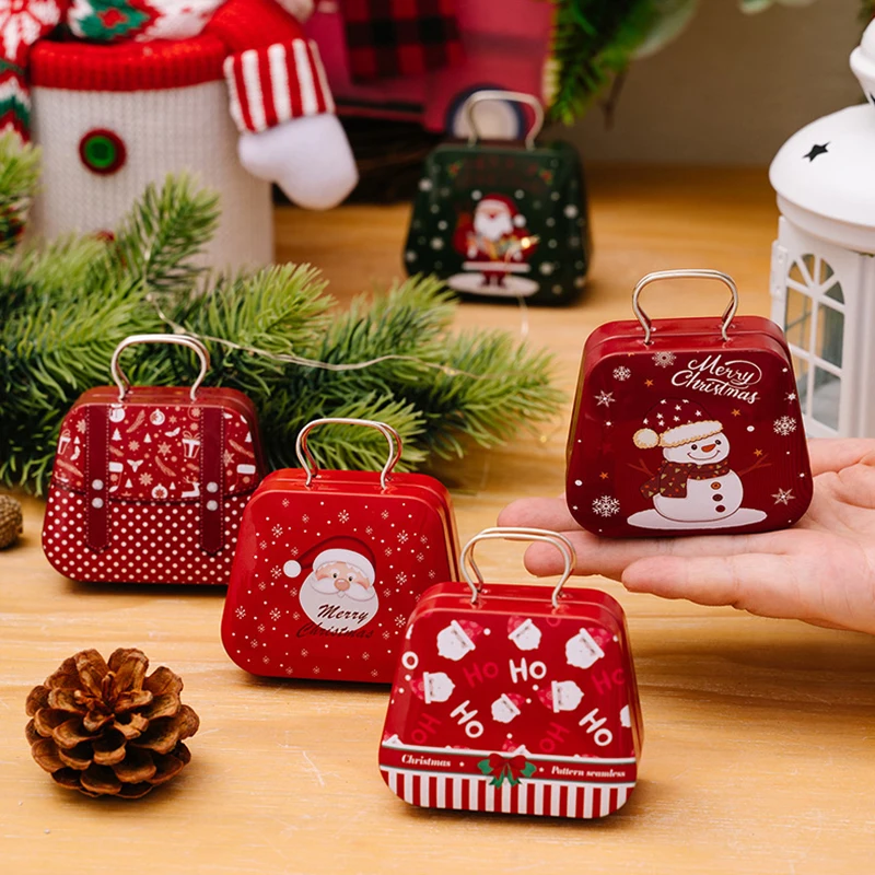 عيد الميلاد حقيبة يد صفيح صغيرة للأطفال القصدير هدية صندوق معدني كاندي صندوق كوكي صناديق لقضاء عطلة عيد الميلاد السنة الجديدة لوازم الحفلات #4