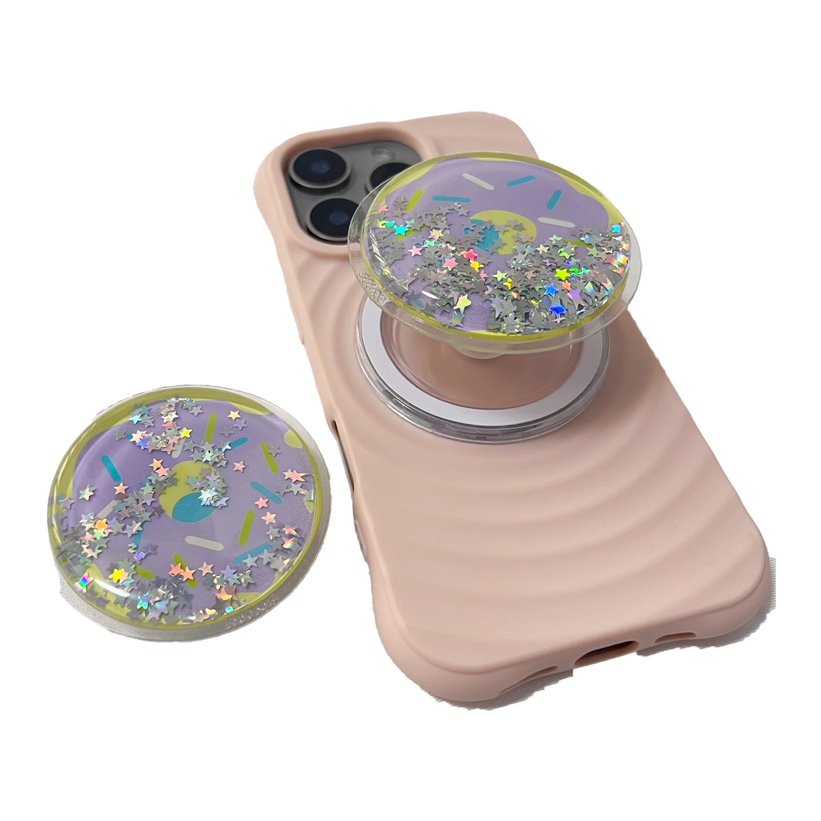 

Милый мультяшный блестящий и зыбучий песок, пончик, держатель для телефона, чехол-подставка для телефона, поддержка iPhone17 iPhone16 Pro Max Samsung