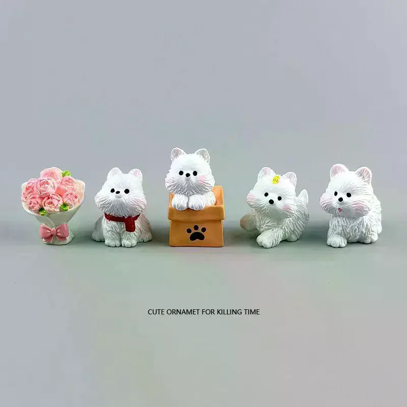Cute Scarf West Highlands Puppy Resin Dogs Miniature Figurines Terrarium DIY Crafts Realistic 4/5/6Pcs