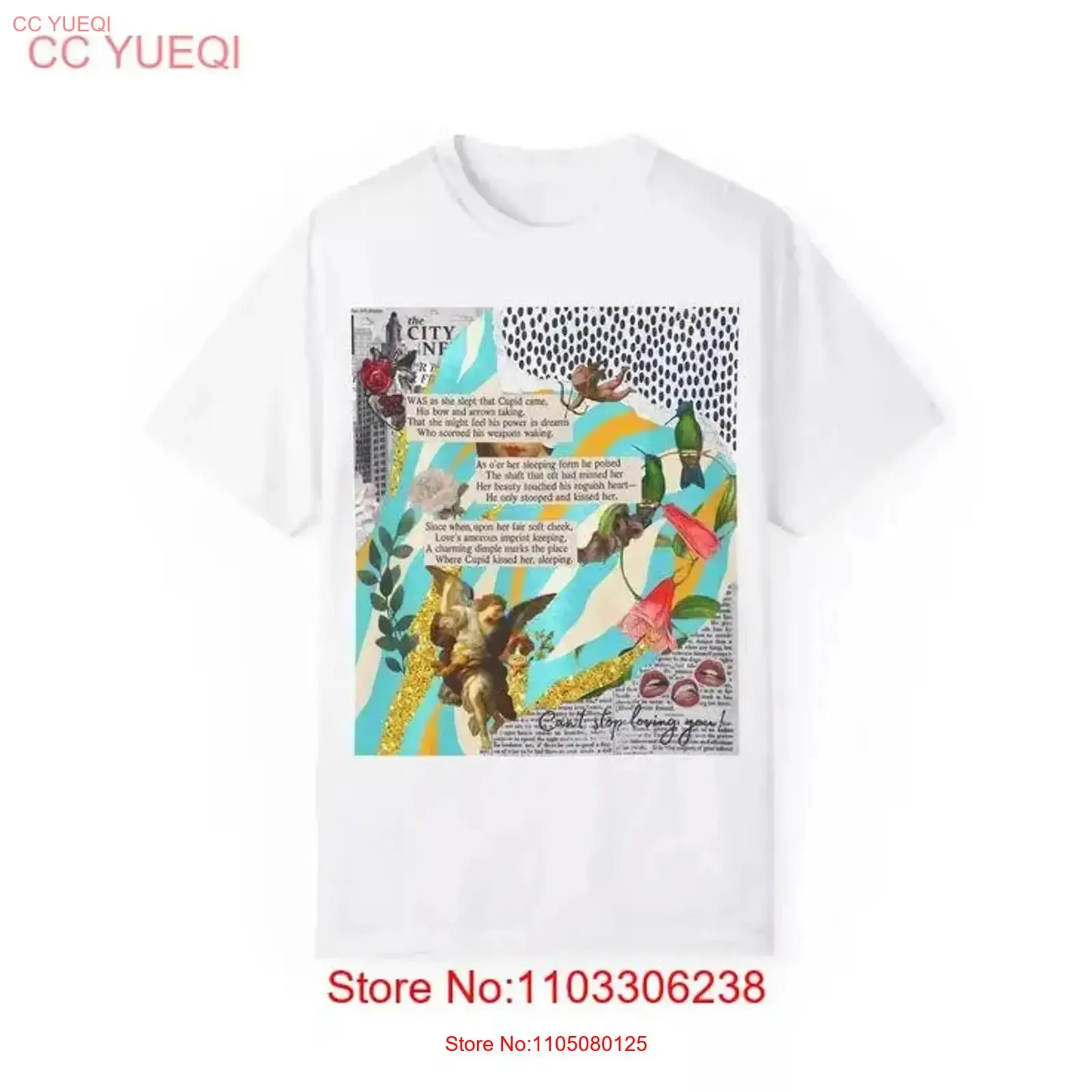 Poème baiser de Cupidon Je t'aime collage vêtement teint t-shirt diverses couleurs vintage lavé élégant vêtements de créateurs respirant