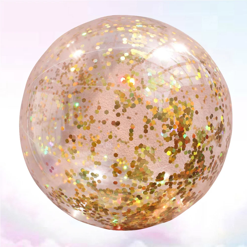 Spiaggia interna esterna trasparente rotonda glitterata per bambini Palla da gioco lucida con paillettes dorate con pompa Palla di sabbia per acqua lampeggiante