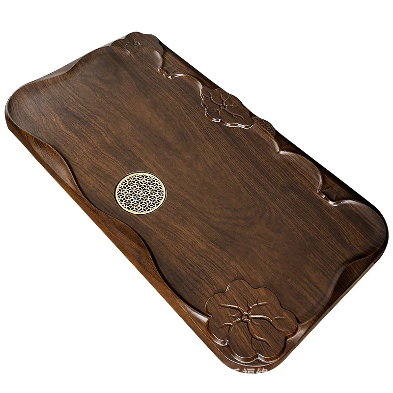 New Chinese solid wood tea tray, whole drainage tea table, log carving tray