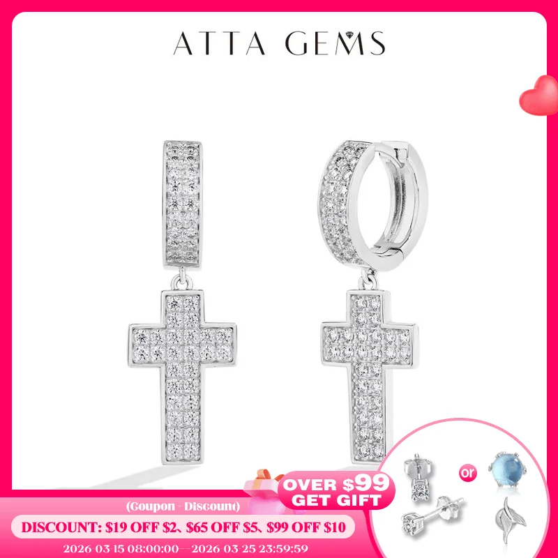 

ATTAGEMS Classic Moissanite Earrings for Women Cross Drop Earrings 925 Sterling Silver Wedding Party 18K Gold Plated Jewelry New