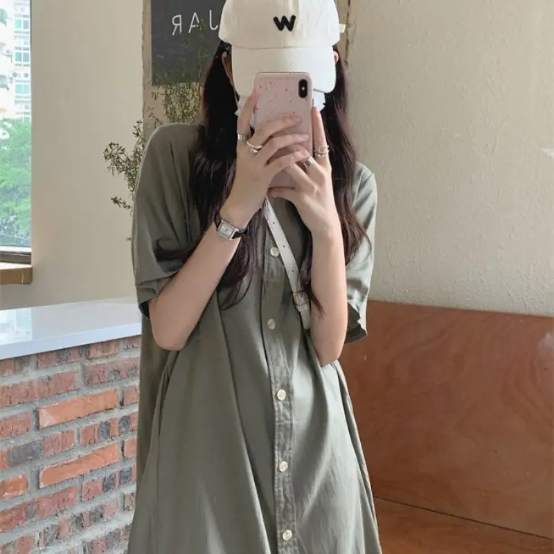 Loose Cotton and Linen Dress, New Spring and Summer Niche Mid Length Skirt, This Year's Popular Skirt, Shirt Skirt for Women