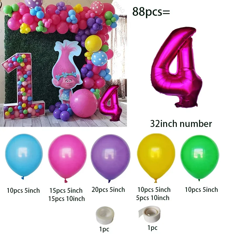 Princess Trolls Balloon Birthday Party Decoration 32inch Number Ballon Welcome Arch Room Home Decor Boy Gift Kid‘s Shower Toy