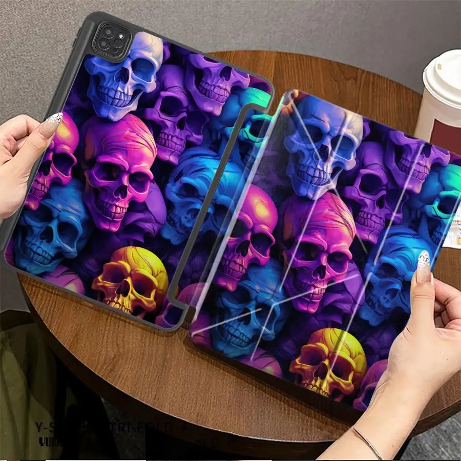 

Разноцветный чехол-подставка с изображением черепов для планшетов iPad Pro 11-го, 10-го, 9-го, 8-го, 7-го поколений, 12.9 дюймов, Air 4, 5, M3, M2, 1, 2, M4, 11 дюймов