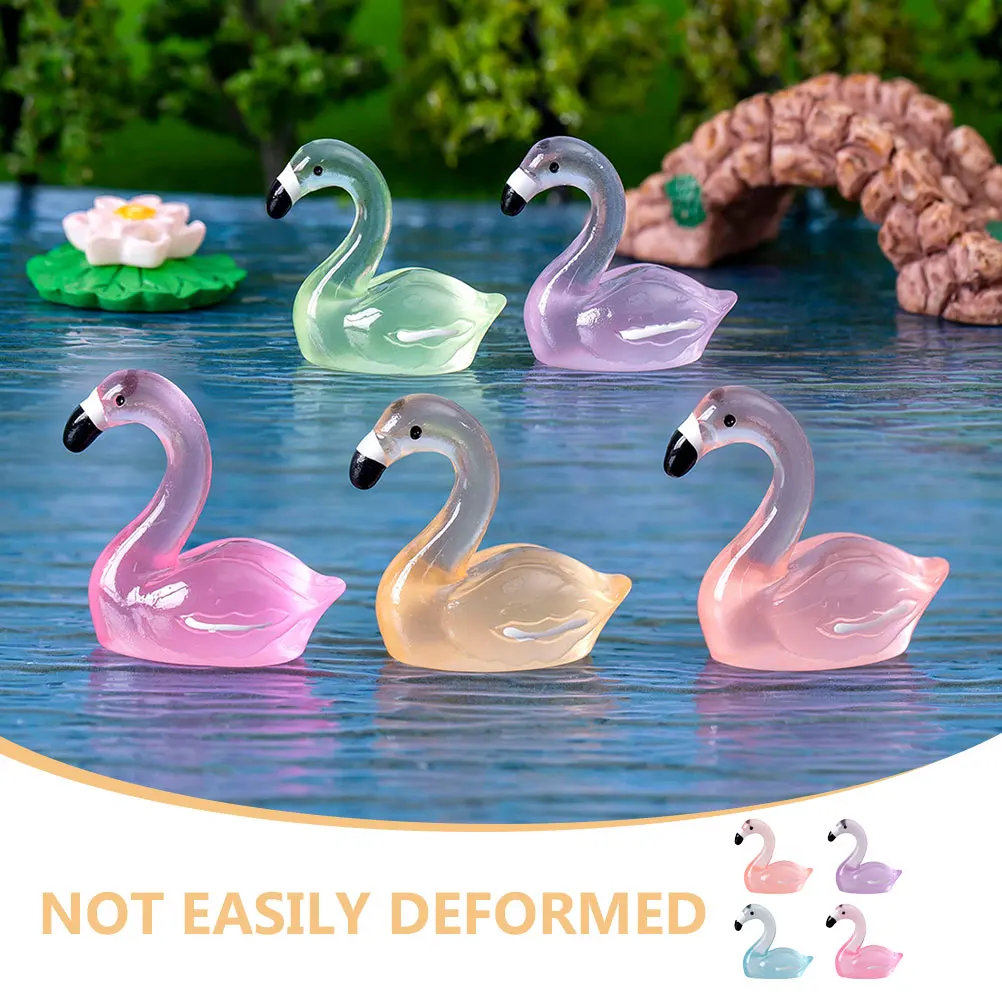 

20pcs Night Glow Mini Flamingo Statue Decor 1 Pink 2Red 5 Blue 6 Purple Resin Figurines for Micro Landscape Garden