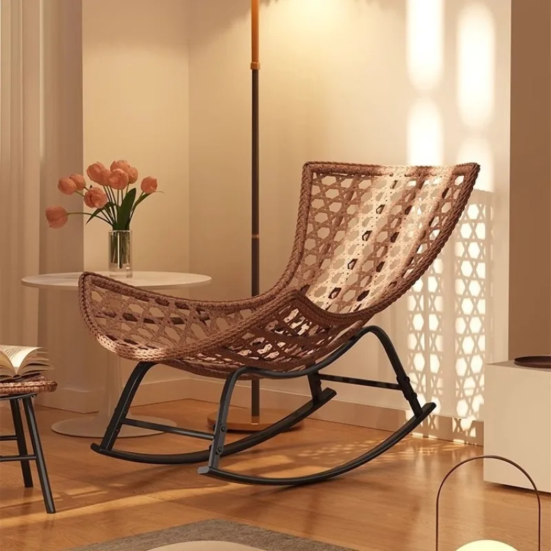 Schaukelstuhl, verstellbar, für Erwachsene, einfach, Rattan, Retro, vier Jahreszeiten, Balkon, Wohnzimmer, Schlafzimmer, Freizeit