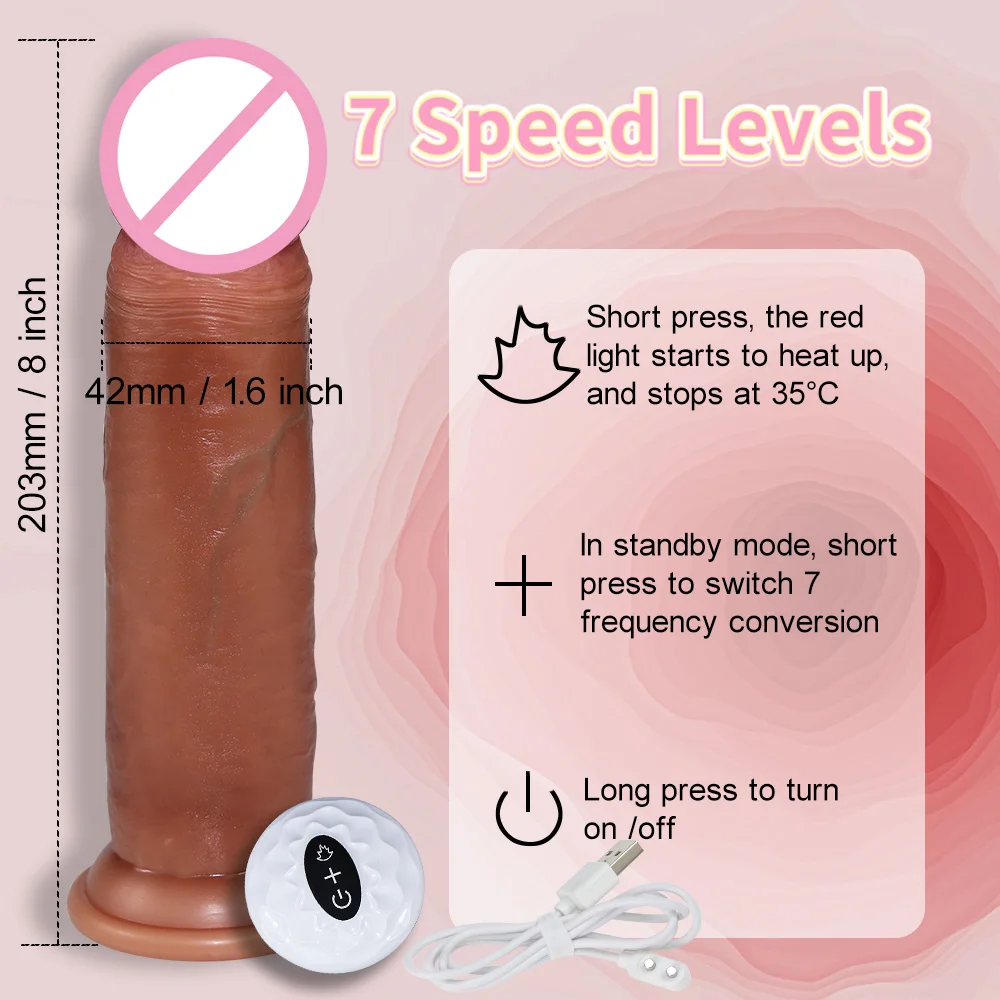 8in Realistic Penis Dildo Vibrator Sliding Foreskin Move Skin Female Masturbation Huge Dick Suction Cup Adult Sex Toy for Women