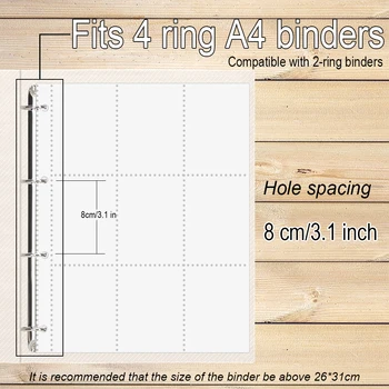 PLRBOK A4 클리어 사진 앨범 리필 페이지, 파일 보호대, 4 홀, 6 × 4, 10 × 15, 4 링 바인더, 포토카드, 엽서 카드, 노트북, 10 개