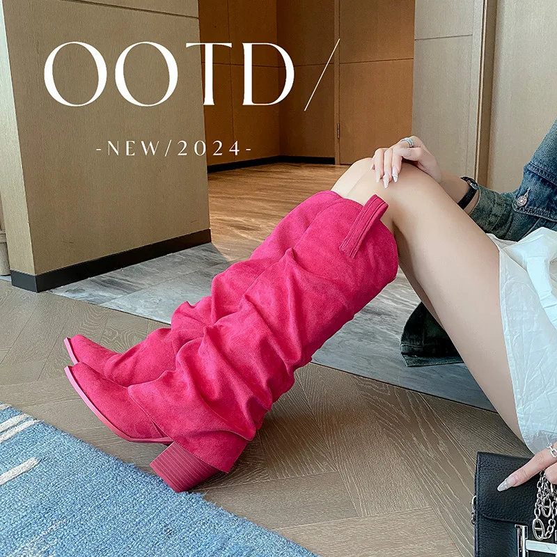 Women's Slouchy Knee-High Boots Chunky Block Heel Design for Street Style Night Out Festivals Y2K Fashion Bold Statement Outfits