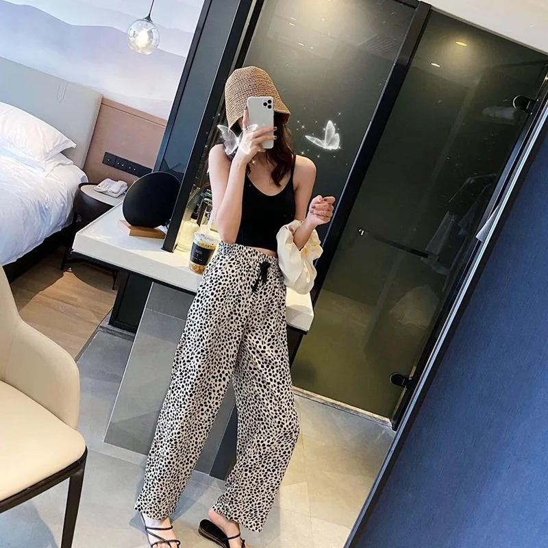 Home Tie-dye Wide-leg Pants Ladies Fashion Trousers New Style  Autumn High Waist Leopard Print Casual Pants Trend