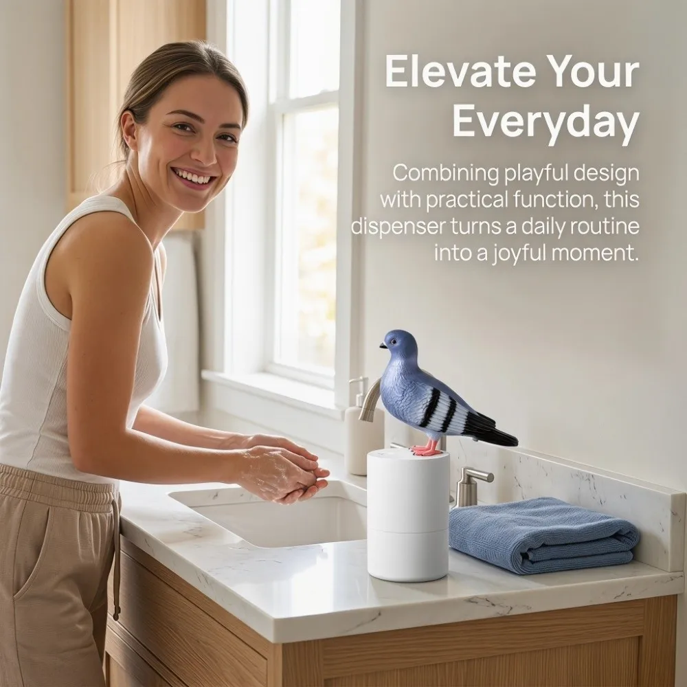 ABS Foaming Hand Soap Dispenser Blue White Pigeon Shaped Soap Dispenser Automatic Refillable Foaming Soap Dispenser Novelty Gift