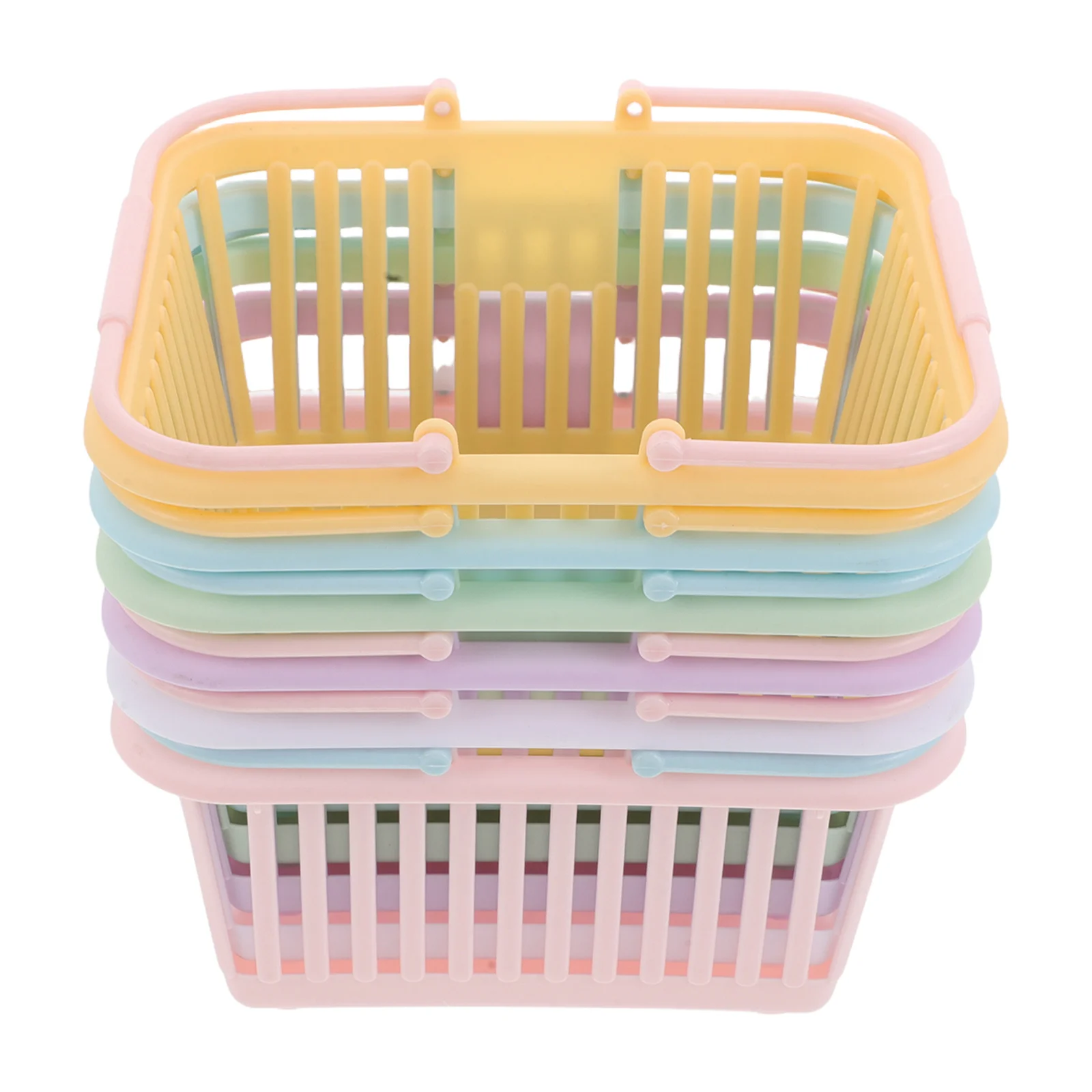 6 قطعة سلال تسوق صغيرة باستيل البلاستيك اللعب سلة الغذاء للأطفال التظاهر اللعب خفيفة الوزن المحمولة عربة بقالة لعب الأدوار #5