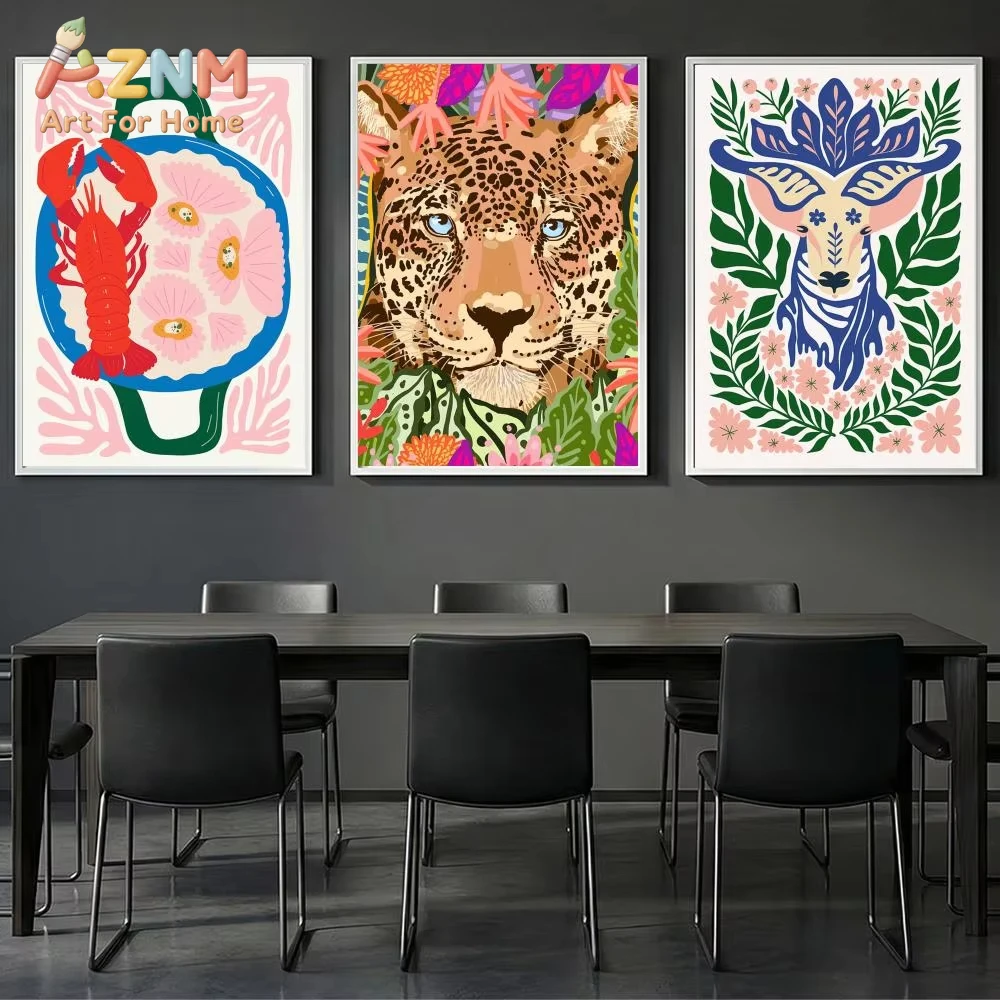 

1 шт. Постер с изображением животных и цветов, современный минималистичный художественный принт на холсте, декор для комнаты