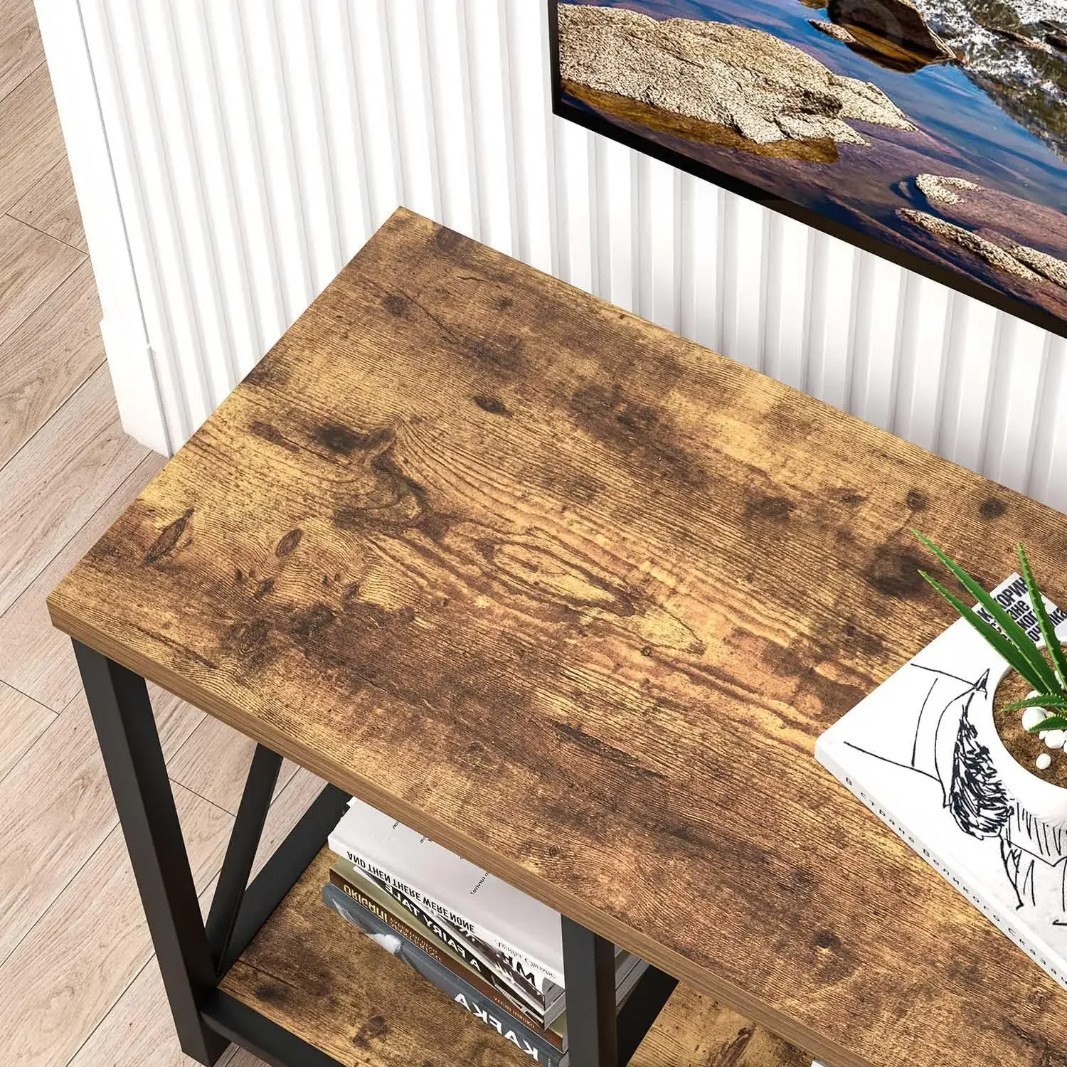 [وصول جديد! ]حامل تلفزيون للتلفزيونات حتى 55 بوصة، مركز ترفيه حديث مع مساحة تخزين، طاولة وحدة تحكم تلفزيون الوسائط الصناعية