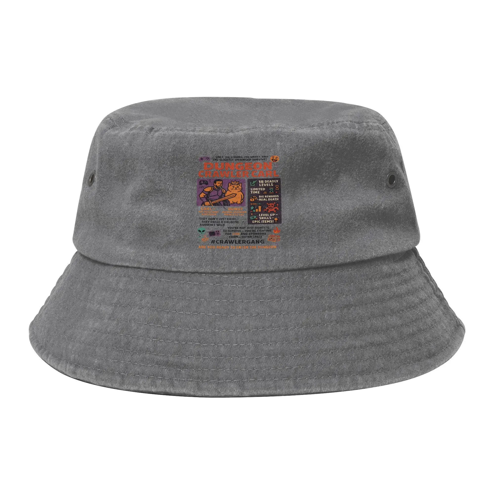 Distressed Cotton Bucket Hat Quotes Popular Book Series Headwear Outdoor Fishing Hat Dungeon Crawler Carl Session Hat Gift Idea