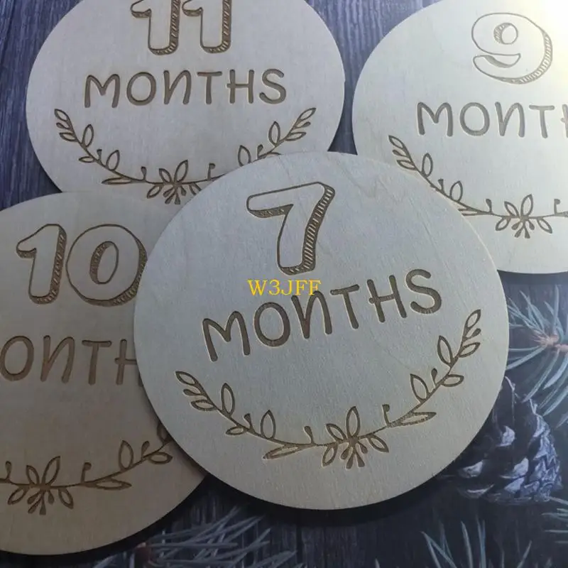 W3JF 12 قطعة بطاقات تسجيل النمو الشهري لحديثي الولادة بطاقات تذكارية خشبية للولادة دعائم التصوير