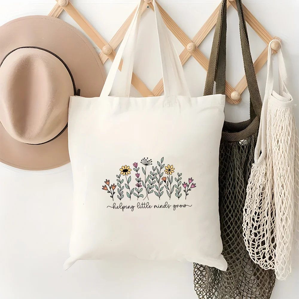 1-Piece Double-Sided Printed "Helping Your Little Brain Grow" Teacher Appreciation Tote Bag - Large Capacity Durable Shoulder Bag, Reusable Shopping Bag, Suitable for Teacher Gifts, Daily Use, and Shopping view 2