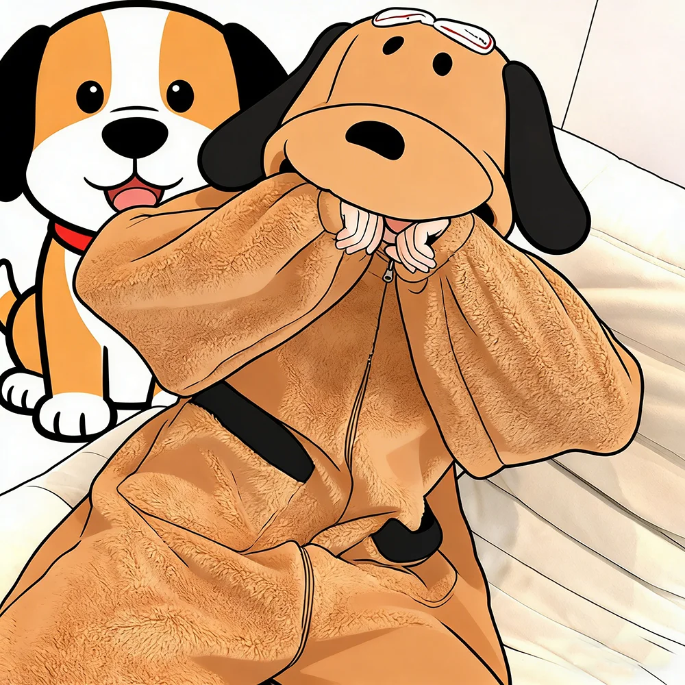 Adults Women's Animal Onesie Pajamas Cute Girls Lady Flannel Sleepwear Hooded Dog Role-playing Plush Homewear Cosplay Costume