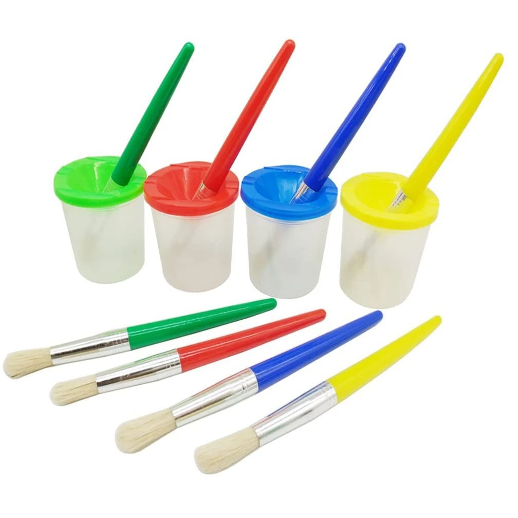 8 Pcs Paint Brushes Kit Spill-Proof Paint Bottles with Lids and Assorted Colors Paint Brushes for