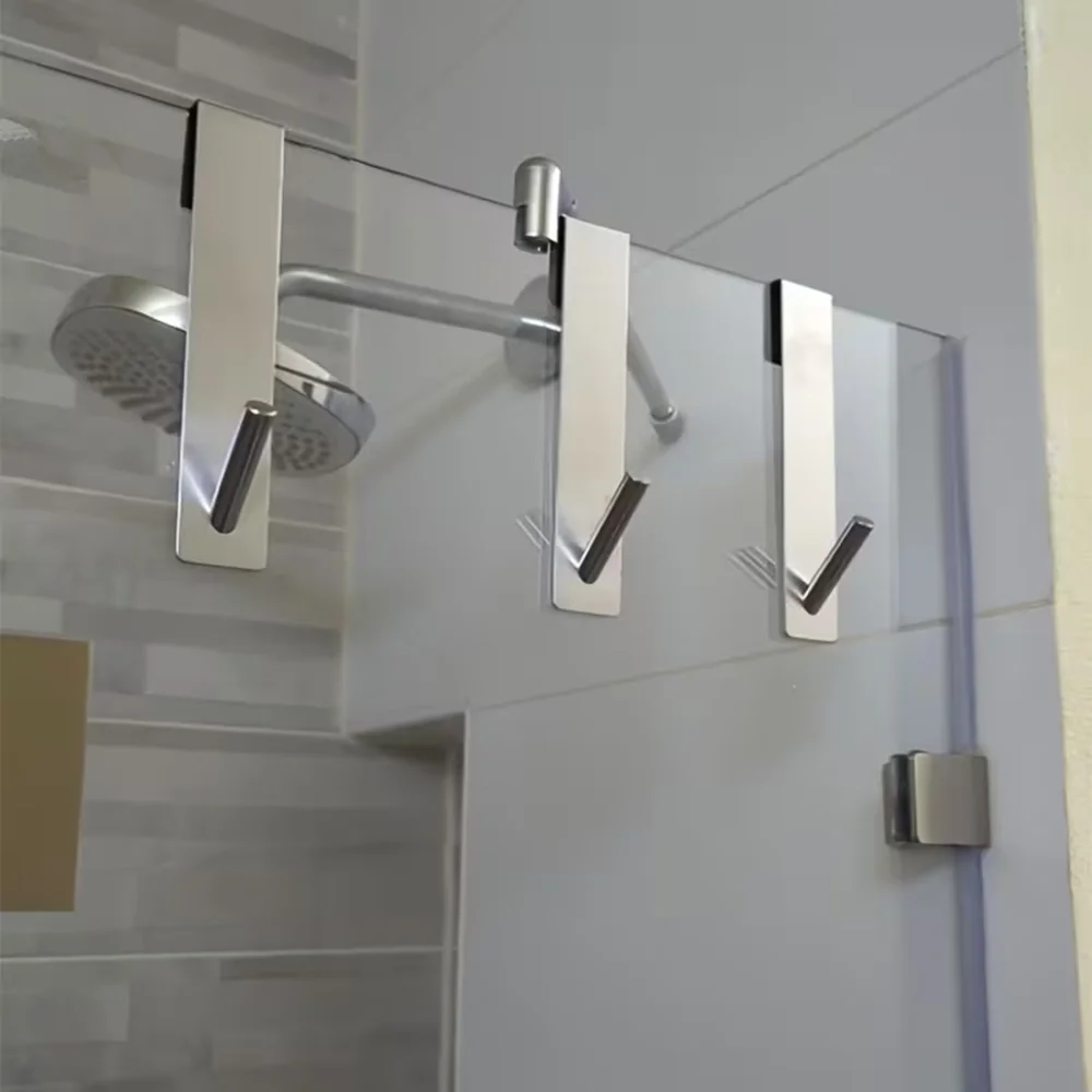 Suporte de Toalhas para Porta de Box de Aço Inoxidável com Fixação Traseira em Vidro, Gancho em Formato S para Roupões de Banho e Toalhas