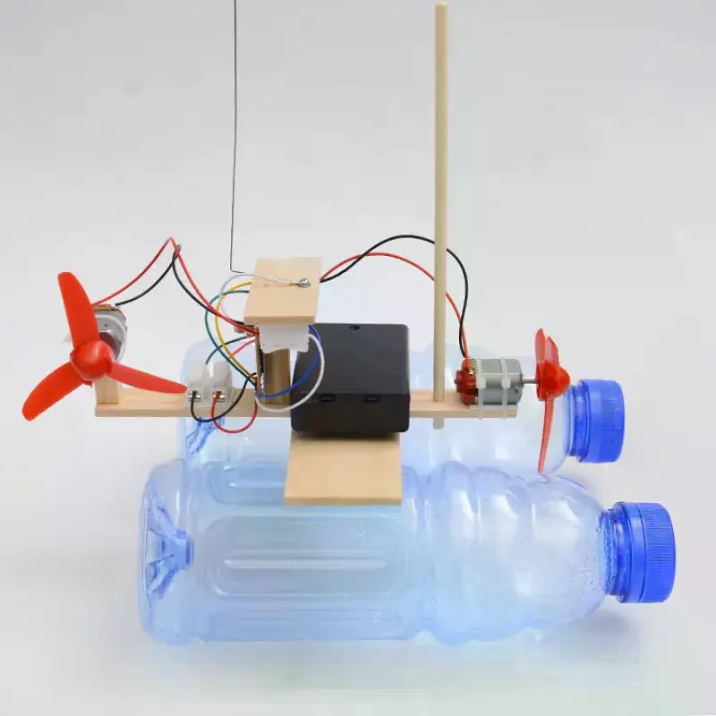 DIY Remote Control Wind Ship Model Wooden Assembling Electric Wind Powered Boat Science Experiment Kit Kids STEM Educational Toy