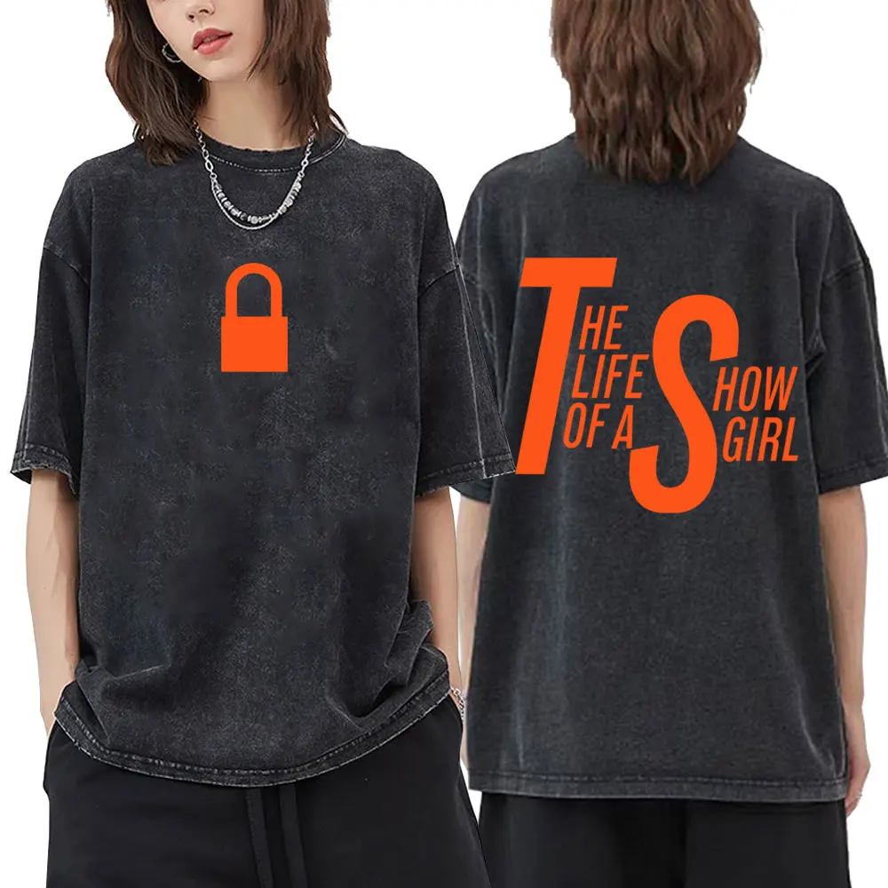 

Washed Vintage The Life of A Showgirl Album Double Sided Print T-shirt Men Women's Clothing Hip Hop Fashion Pop Music T-shirts