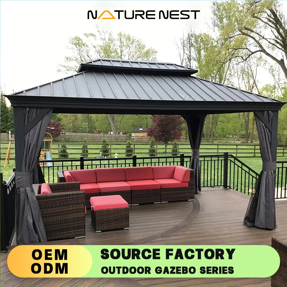 

Garden Gazebo HardTop 10'x14' Modern Balcony New Style Factory Sale Double Roof For Patio Lawn Modern Balcony Awning House