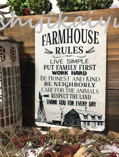 1 pack Inspirational Farmhouse Rules Metal Kitchen Sign Farm Decor by Dyenamic Art