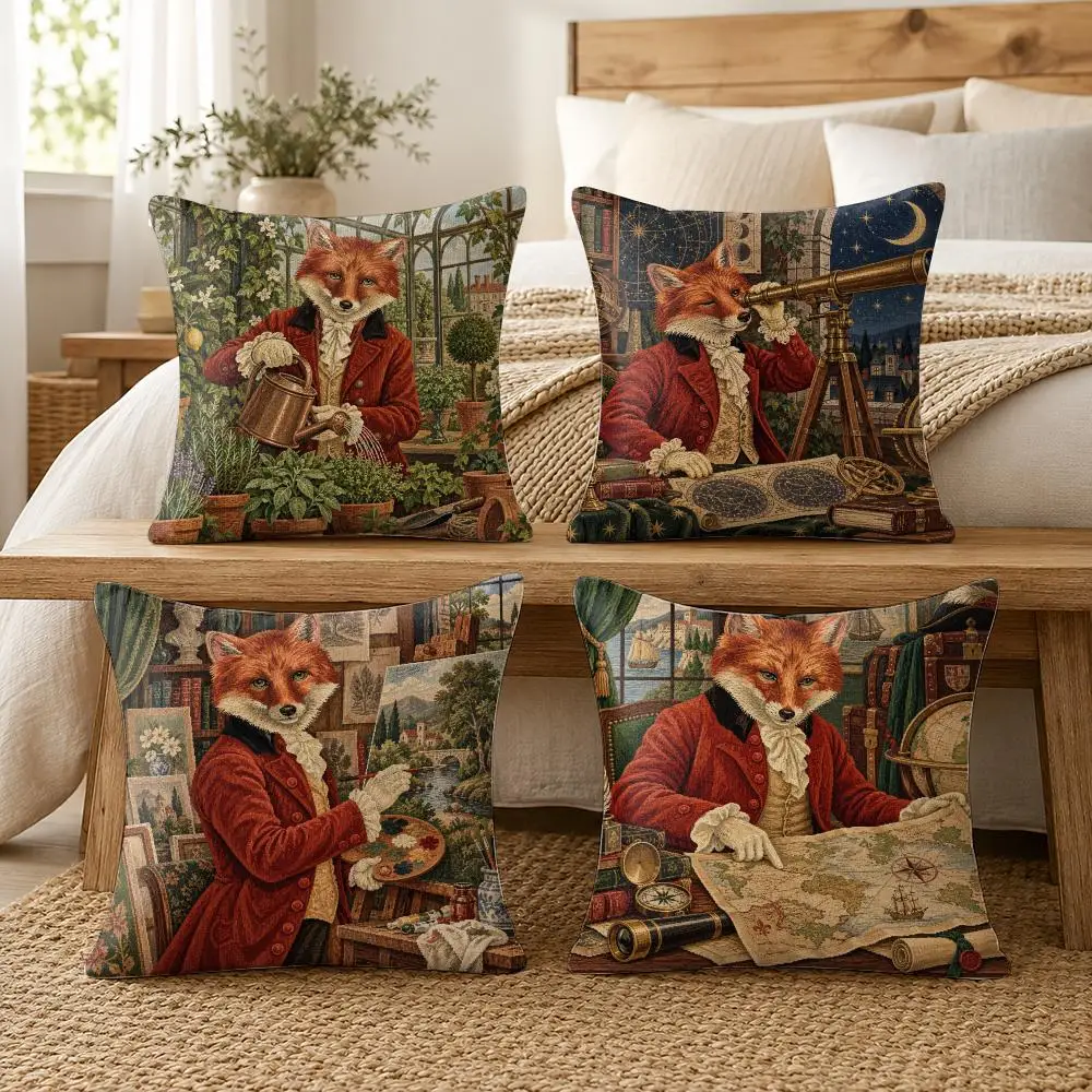Cool Fox Flowers Book Cushion Cover Soft Short Plush Pillow Cases Hidden Zipper Cutecore Sofa Bedroom Home Decor Gift