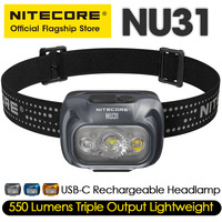 NITECORE NU31 USB-C Rechargeable Headlamp 550 Lumen Trail Running Fishing Trekking Headlight Work Light, Built in Li-ion Battery