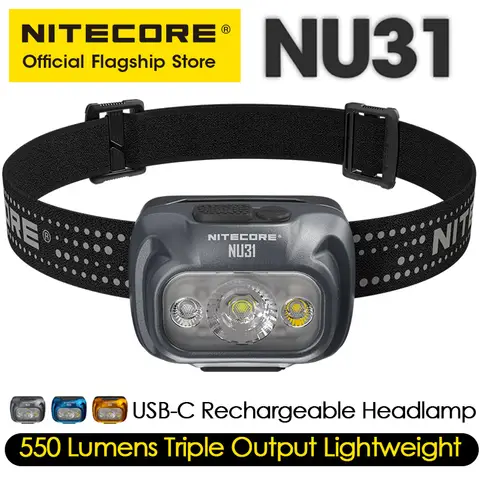 NITECORE NU31 USB-C 충전식 헤드램프 550 루멘 트레일 러닝 낚시 트레킹 헤드라이트 작업등, 리튬 이온 배터리 내장