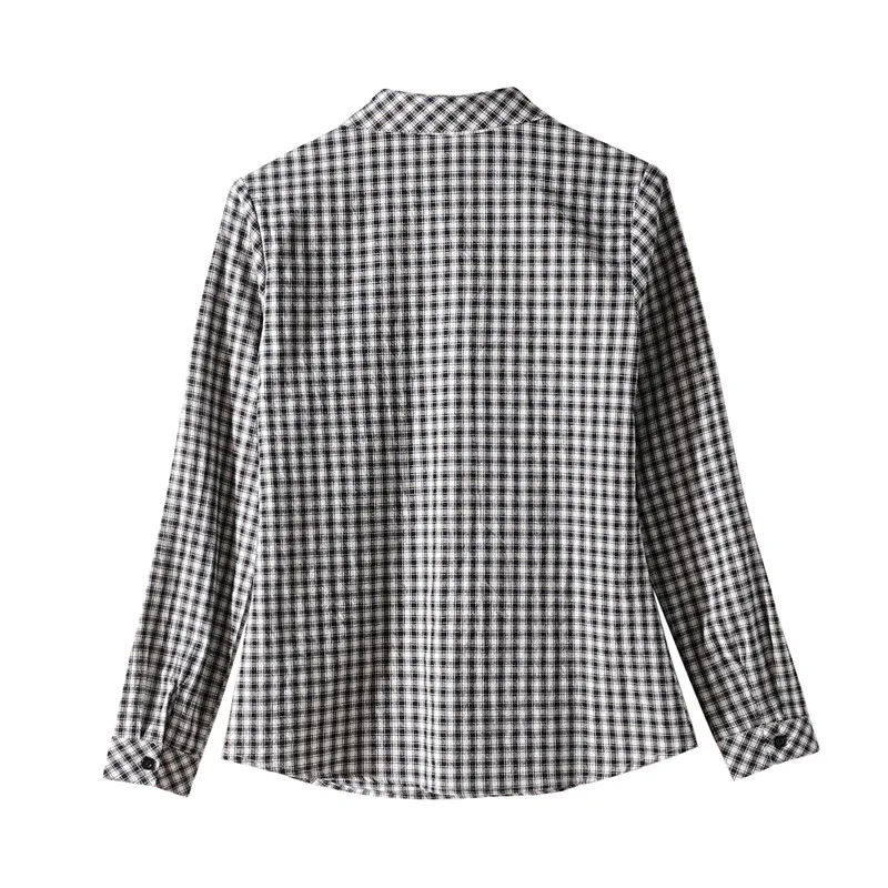 Camicia Slim Fit in cotone a maniche lunghe da donna in puro cotone di nuova moda primavera e autunno per il tempo libero Versatile Plaid Bottom Top Lady