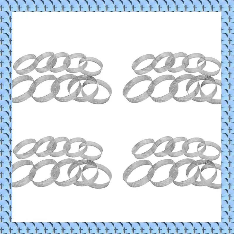 

NOCM 40 Pack Stainless Steel Tart Ring, Heat-Resistant Perforated Cake Mousse Ring, Round Ring Baking Doughnut Tools, 8Cm