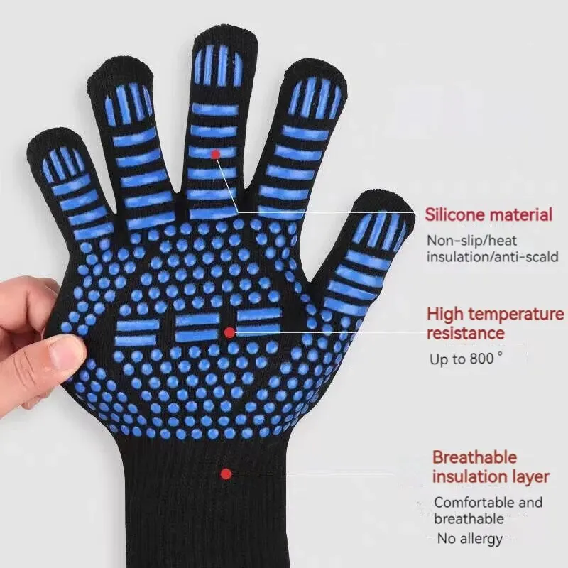 1pc Heat Resistant Oven Gloves - Cut Resistant, Non-Slip Silicone BBQ Gloves for Kitchen, Grill, Camping, and Cookware