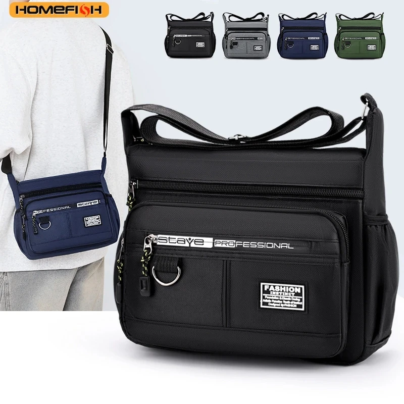 Men's Business Cross-Body Bag with Multi-Layered Pockets Adjustable Shoulder Strap Single-Shoulder Bag for Organized Storage