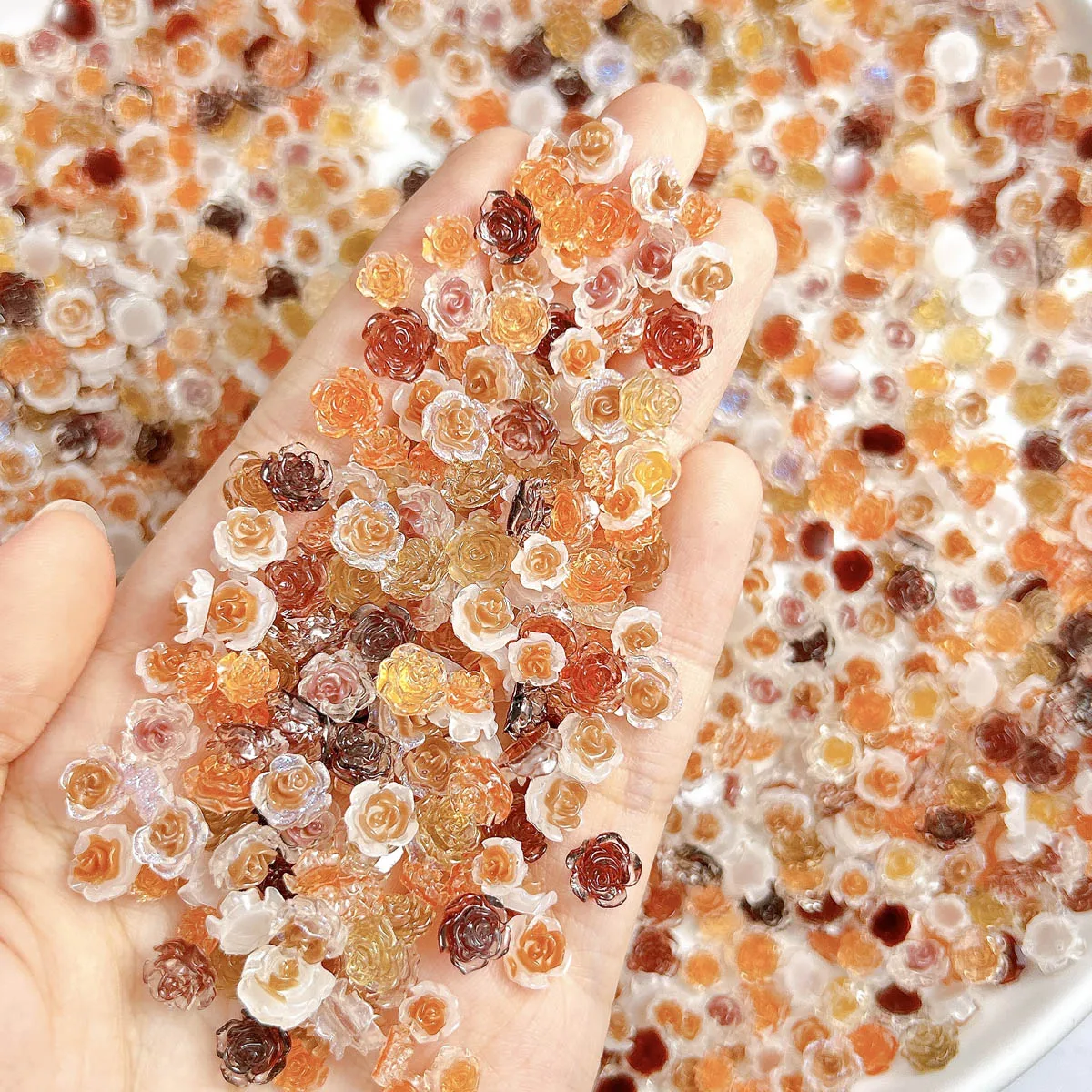 Transparente Maillard Farbe Rose Harz Nagel Charms 3D Süße Bunte Herbst Winter Kamelie Blumen Nail art Dekorationen DIY Nagel