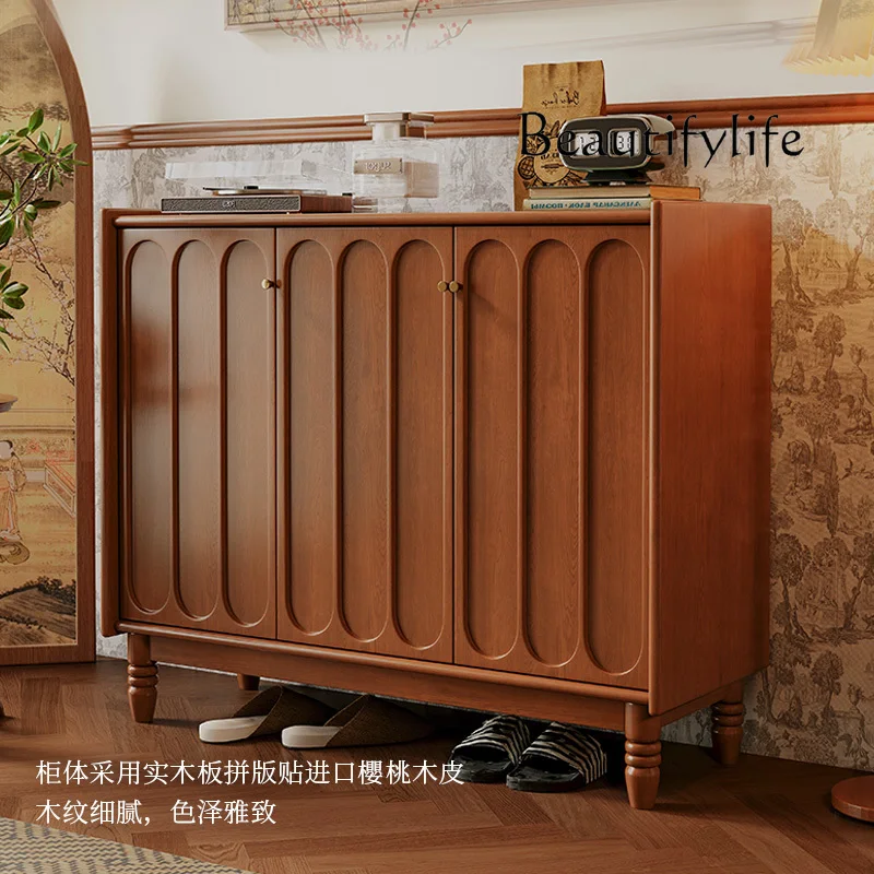 

Cherry wood retro shoe cabinet household large capacity door storage locker solid wood