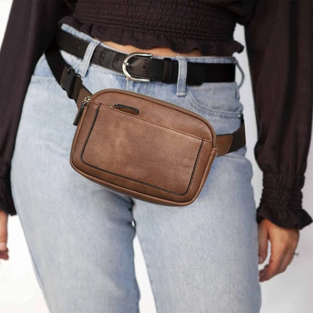 Korean Style Women's Fanny Pack Adjustable Strap PU Leather Crossbody Chest Bag Clutch Bag Card Pocket Women Belt Bag Lady
